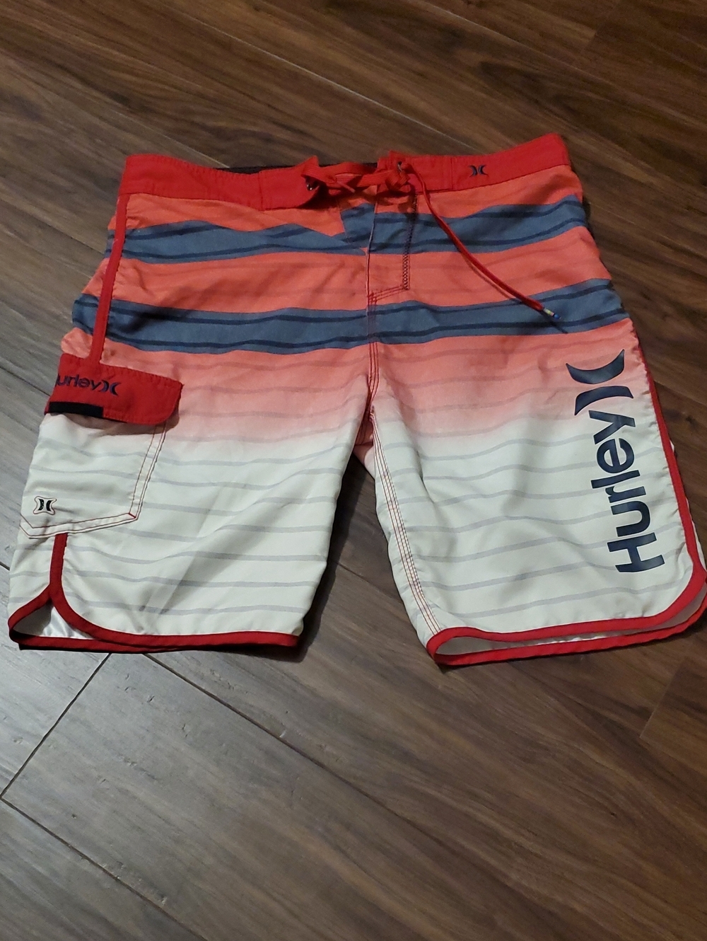 Hurley Red, Blue & White Gradient Stripe Boardshorts